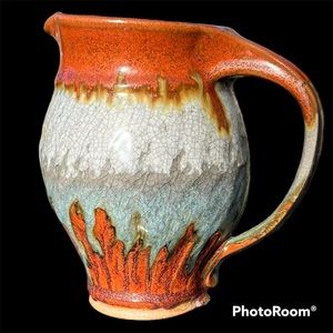 Ceramic stoneware crackle crystalline drip glaze Studio pottery pitcher signed